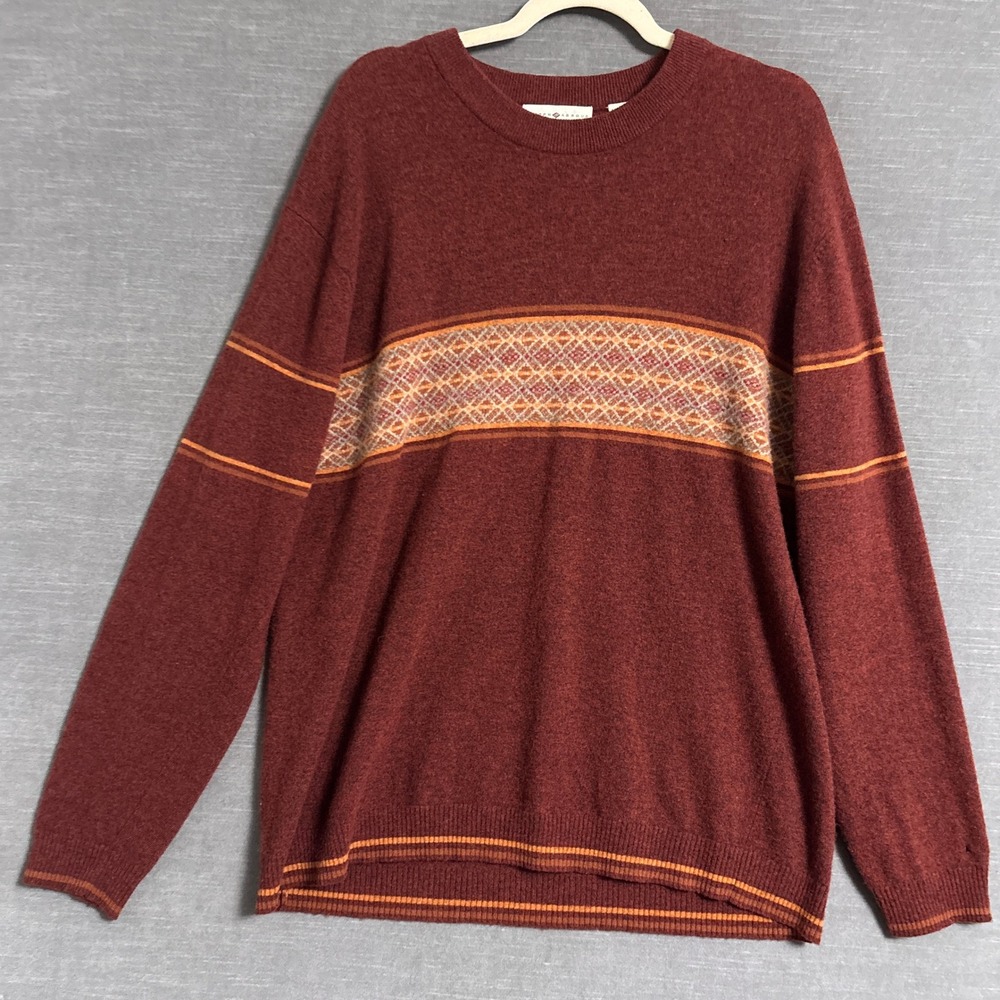 Vintage Joseph Abboud Sweater XL Red Wool Fair Isle Crewneck Winter 90s y2k